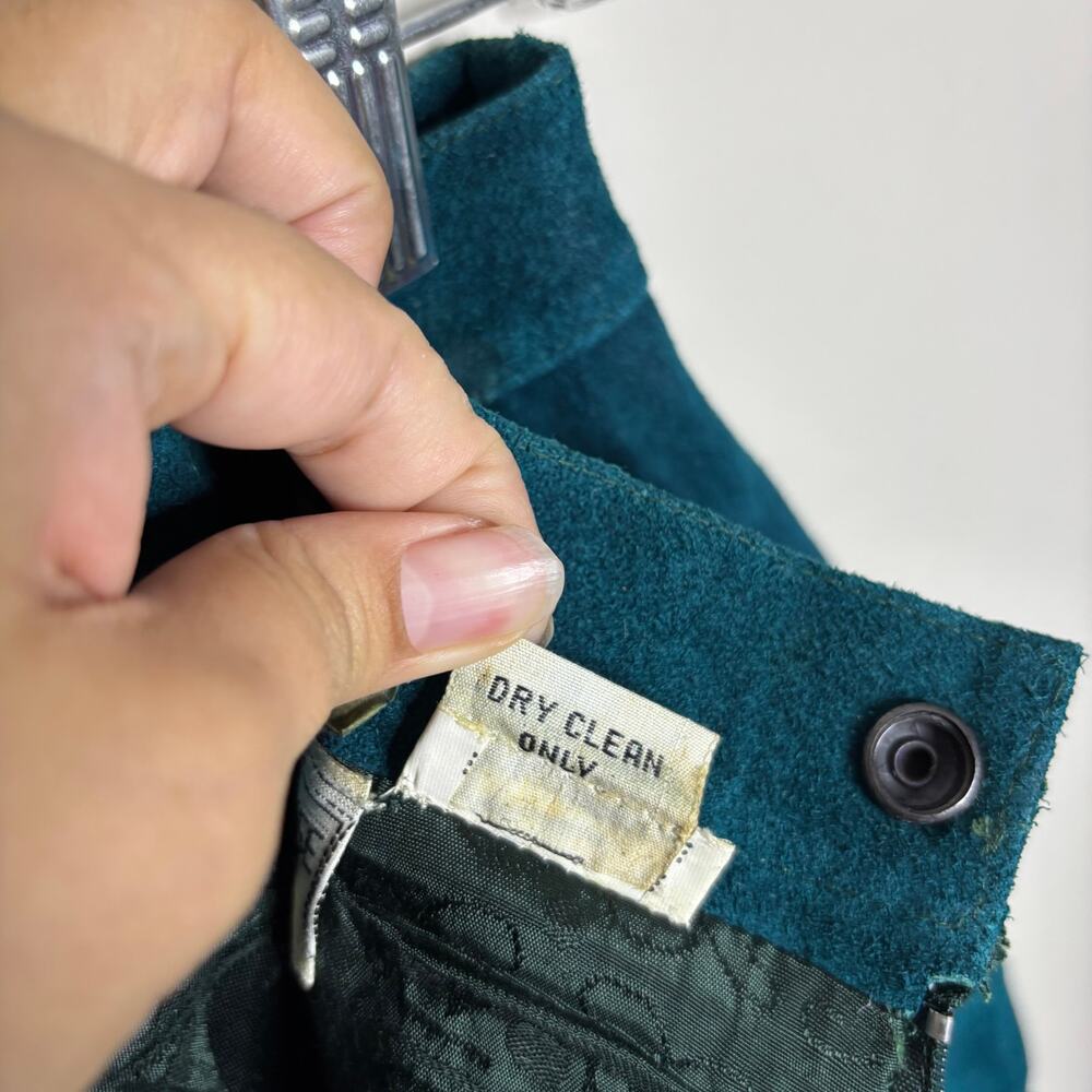 Fashion House Teal Suede Leather High Waist Mini Skirt Vintage Sz 10 - Picture 7 of 12